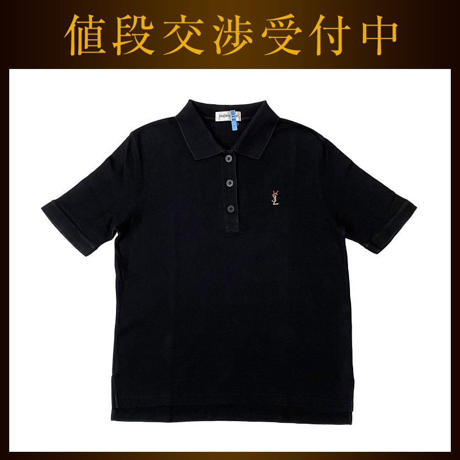 SAINT LAURENT ブラックポロシャツ MENS】ysl tops polo イヴサンローラン トップ ポロシャツ