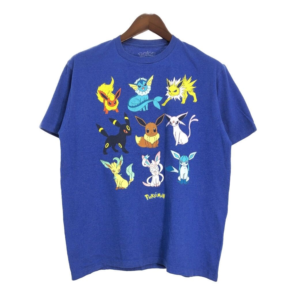 POKEMON ポケモン イーブイ 半袖Ｔシャツ アニメ キャラクター ブルー (メンズ L) 中古 古着 T4051
