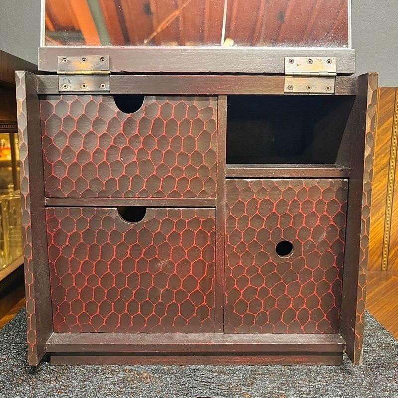 昭和レトロ 木製鏡台 ドレッサー メイクボックス 小物入 収納箱 当時物　古家具 昭和レトロ 箱鏡 鏡台 化粧箱 ミラーボックス/Japanese Retro