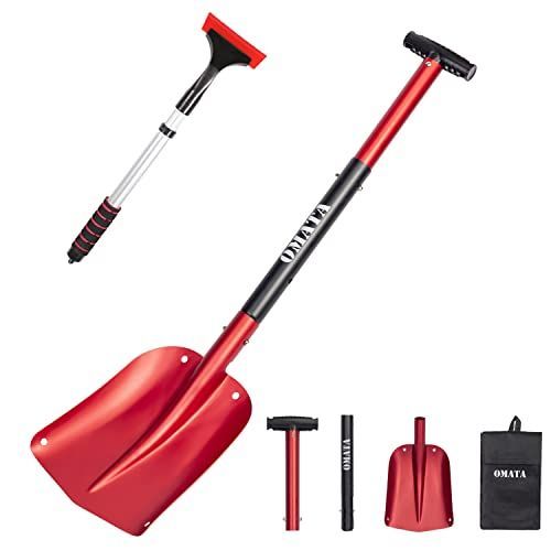 Red OMATA 雪かきスコップ 除雪スコップ 伸縮式雪かきスコップ スノースコップ 車載スコップ アルミ合金 携帯スコップ 長さ調節可能 スノーダンプ 軽量 組み立てが簡単 雪かき キャンプ 園芸 