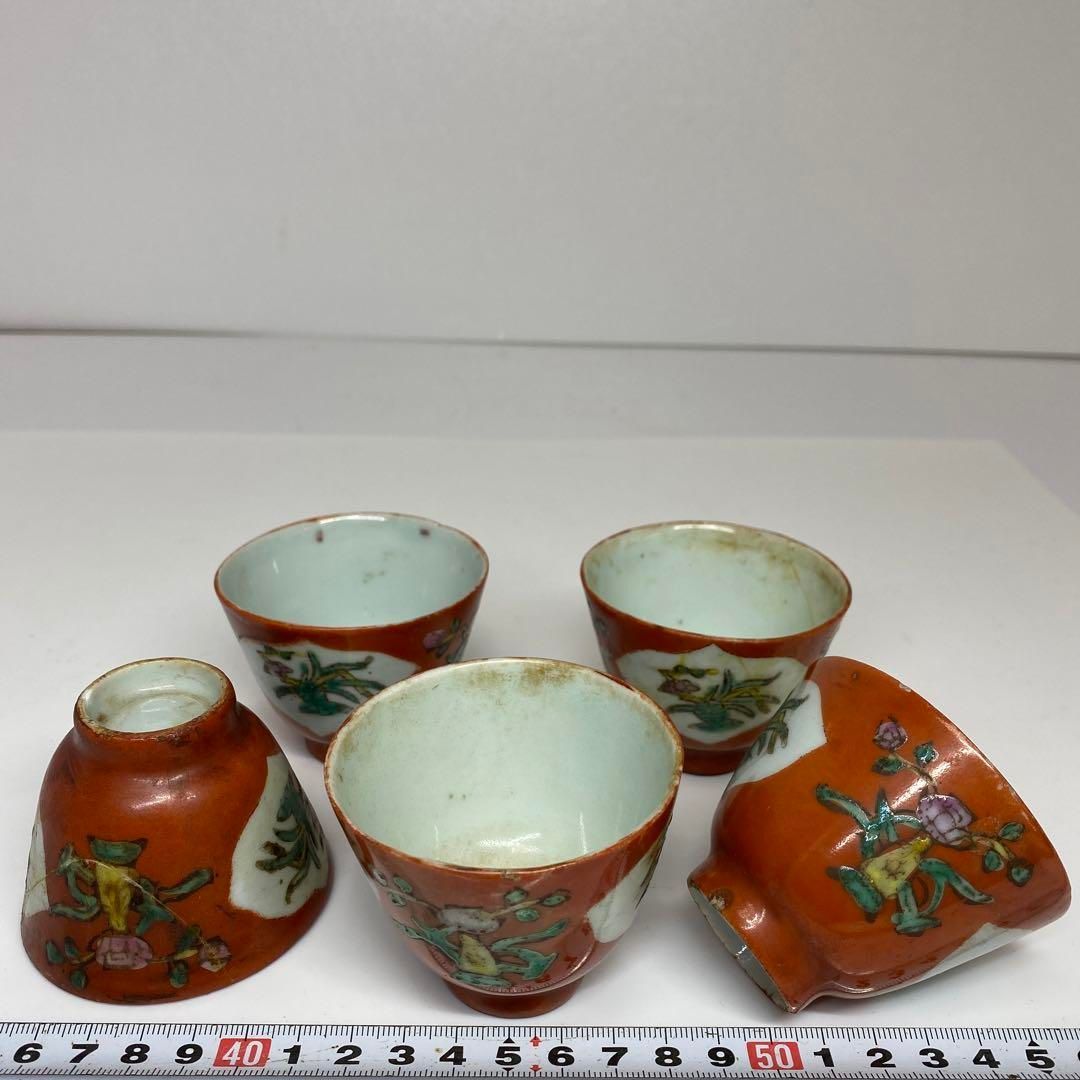 中国清時代 粉彩煎茶碗5客 直径6.6cm 東H5-0804④トヒトコ