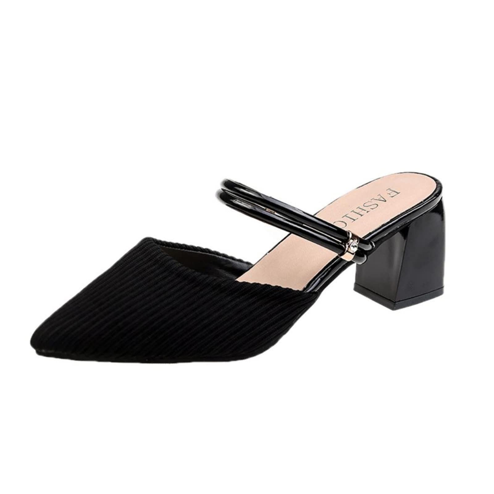 24.5 cm_ブラック [APOSITV] ミュール レディース サンダル ヒール 6cm 太ヒール かかとなし 前ふさがり ポインテッドトゥ (ブラック, measurement_24_point_5_centimeters)
