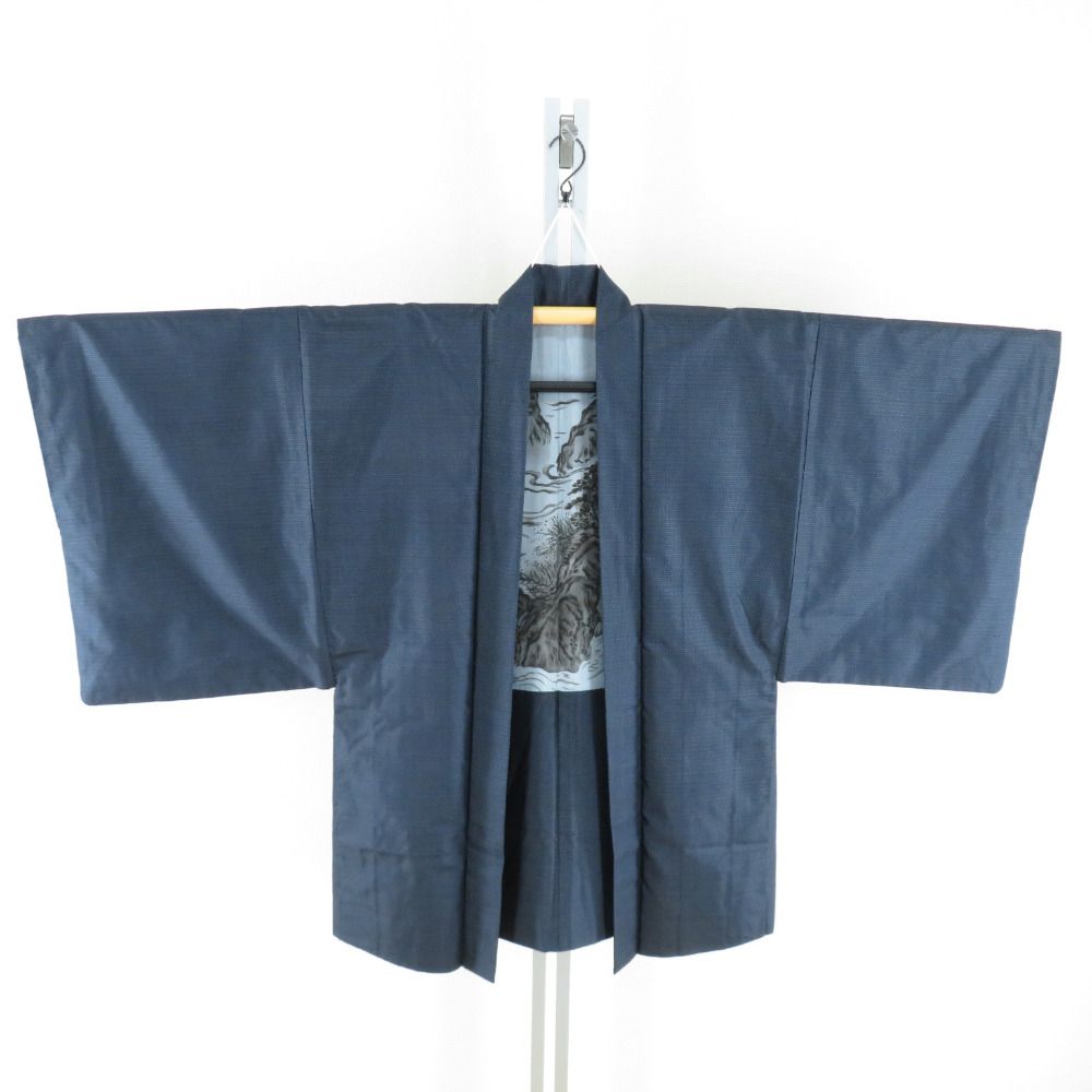 男着物 紬 亀甲 アンサンブル 袷 紺色 正絹 男性用きもの メンズ