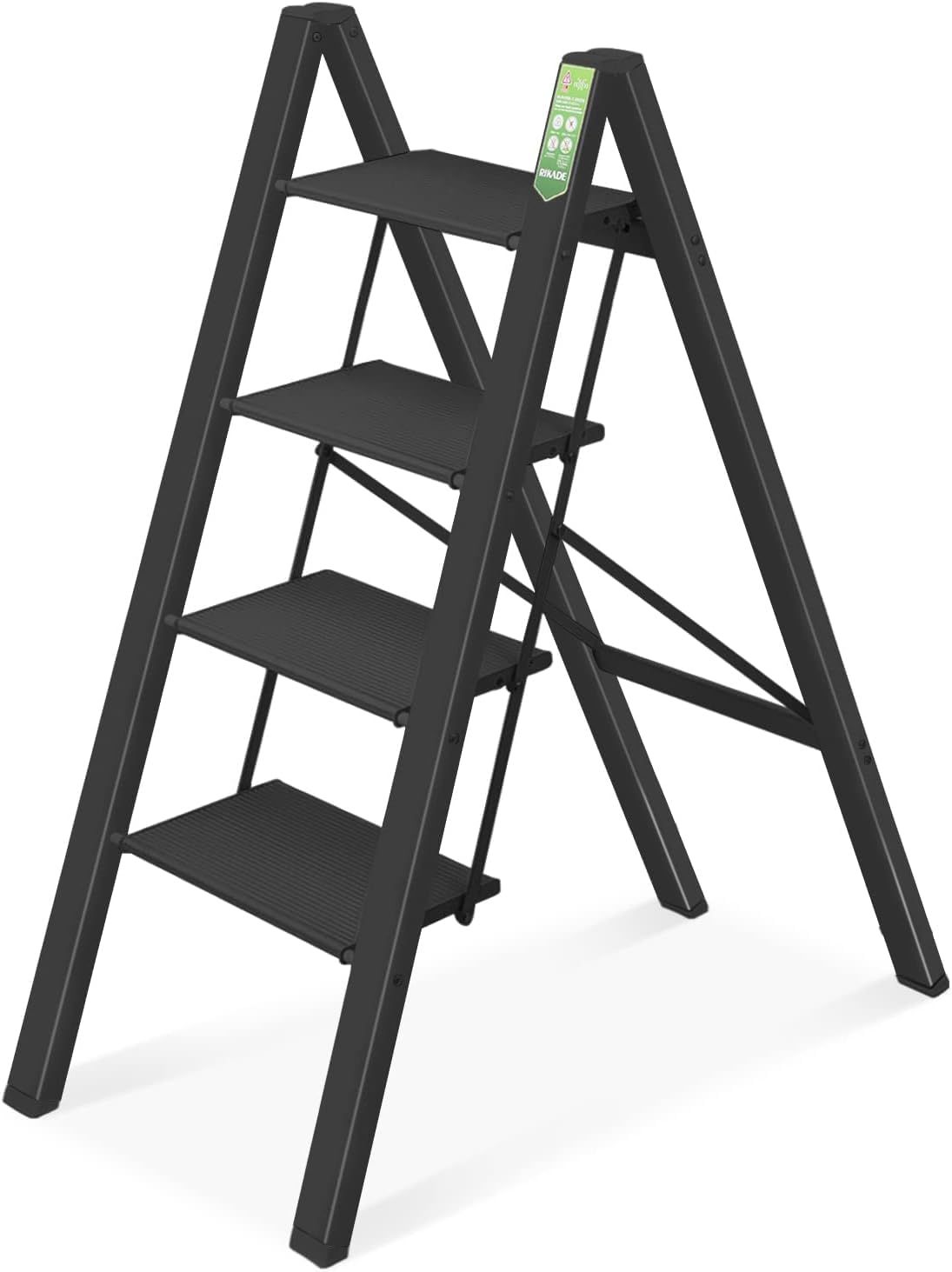 RIKADE アルミ 踏み台 脚立 軽量 折りたたみ ステップスツール はしご 梯子 耐荷重150KG 滑り止め付き フォールディング ステップ台 ブラック 四段