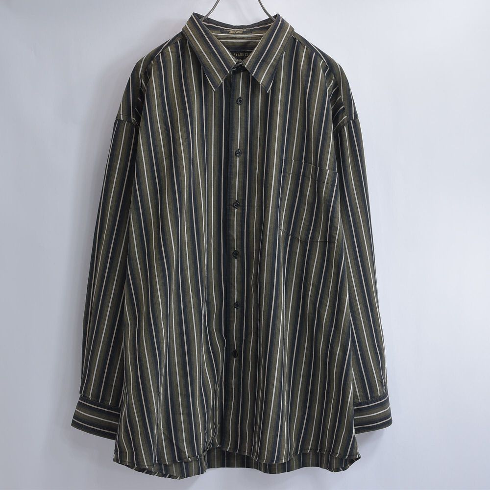 MECCA ストライプ 白 ピンク 薄黄緑 シャツ Shirt メンズ US古着