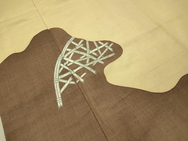 平和屋着物○色留訪問着 総刺繍 紬地 竹垣すすき文 ますいわ屋扱い