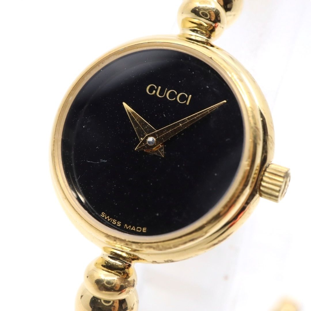 電池交換済 グッチ GUCCI 2700.2.L 腕時計 レディースウォッチ バングルウォッチ ワイヤーブレスレット クォーツ ゴールド ブラック文字盤 アナログ ヴィンテージ ビンテージ エレガント クラシック ドレスウォッチ 稼働品 G3