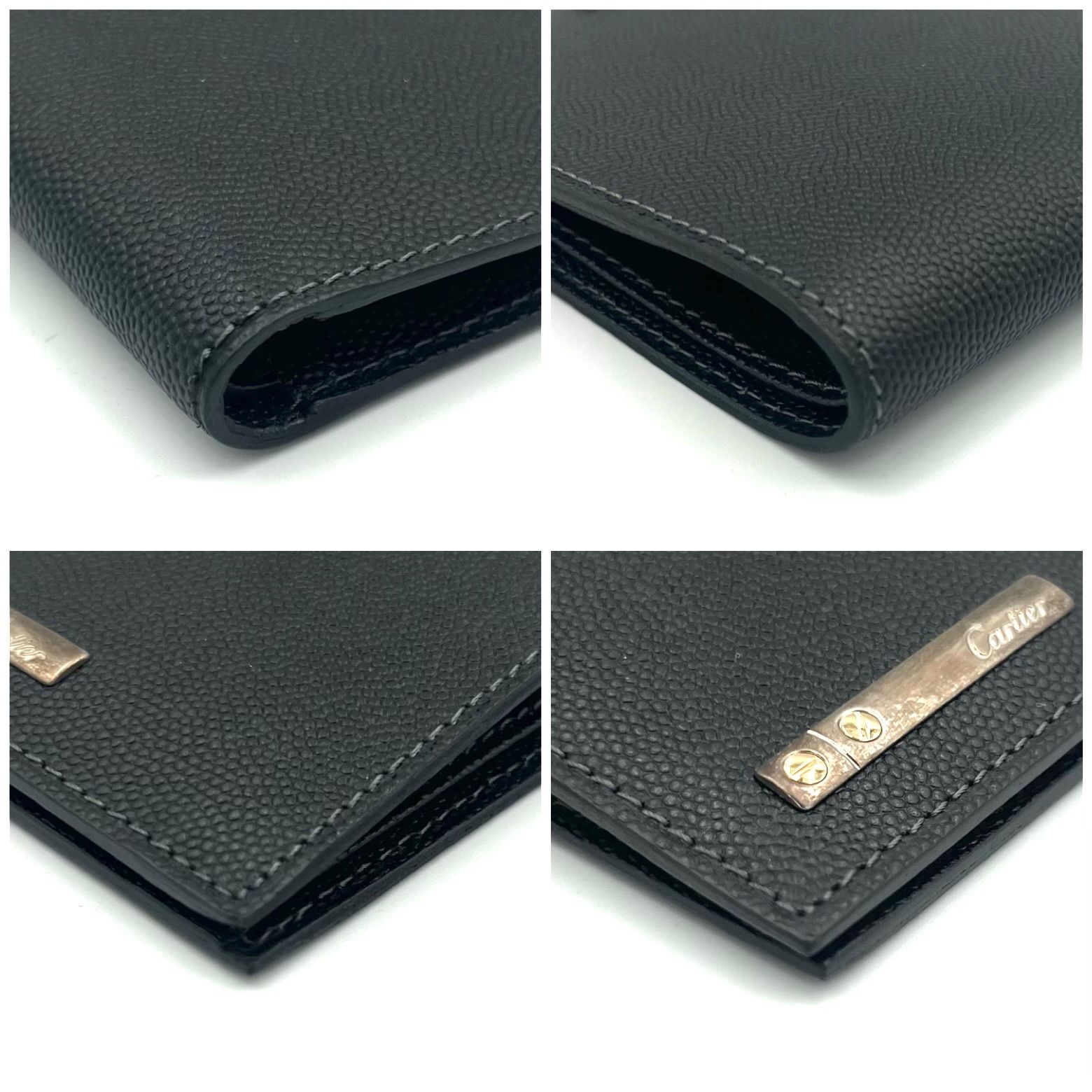 【確実正規品】美品！カルティエ　サントス　ブラックレザー小銭入れ付き二つ折り財布 Cartier カルティエ サントス ドゥ ロゴプレート 二つ折り財布