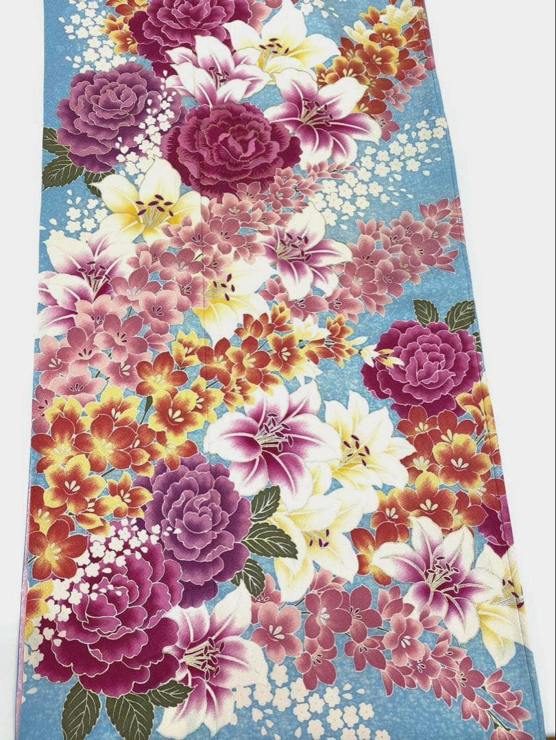 振袖 長襦袢半衿付 小寺義一 美しい辻が花絞り 金通し 藍鉄色 K-5455