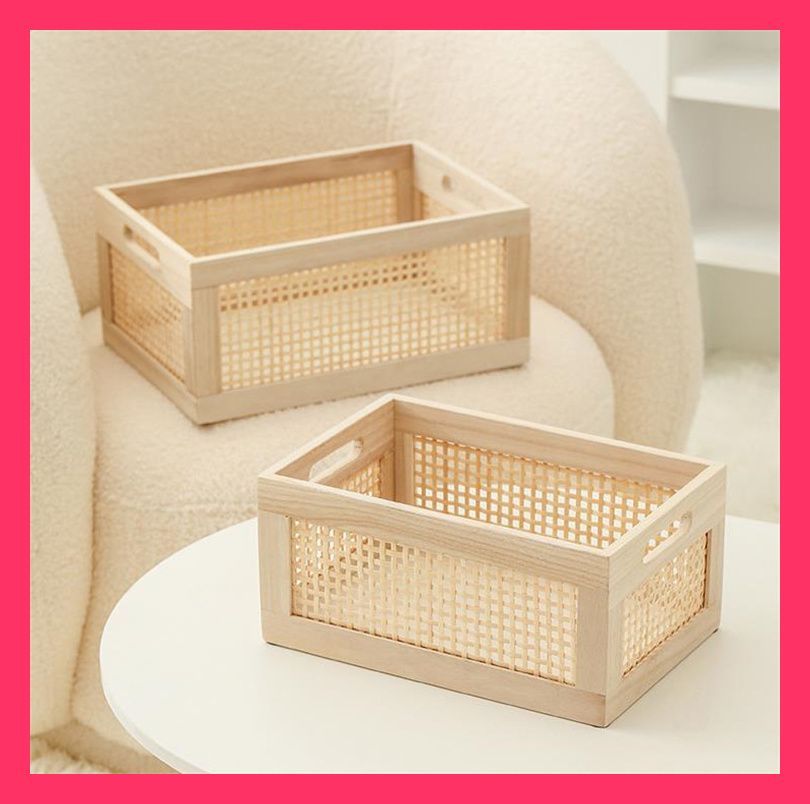 収納箱 くり抜き 竹編み 木製 長方形 木箱 無垢材 直角 おもちゃ 破片