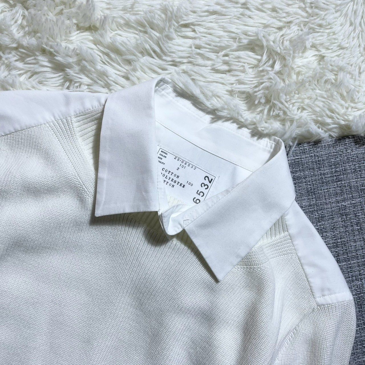 サカイ カットソー コットン100% M ホワイト 長袖シャツ ニット 切り替え