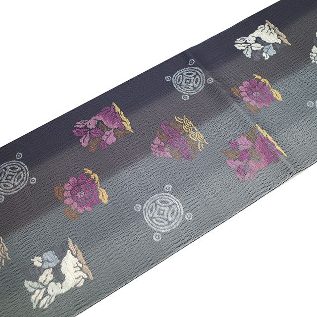 新古品】 袋帯 未使用 正絹 京都 西陣 じゅらく 帝王紫 金糸 すくい織  