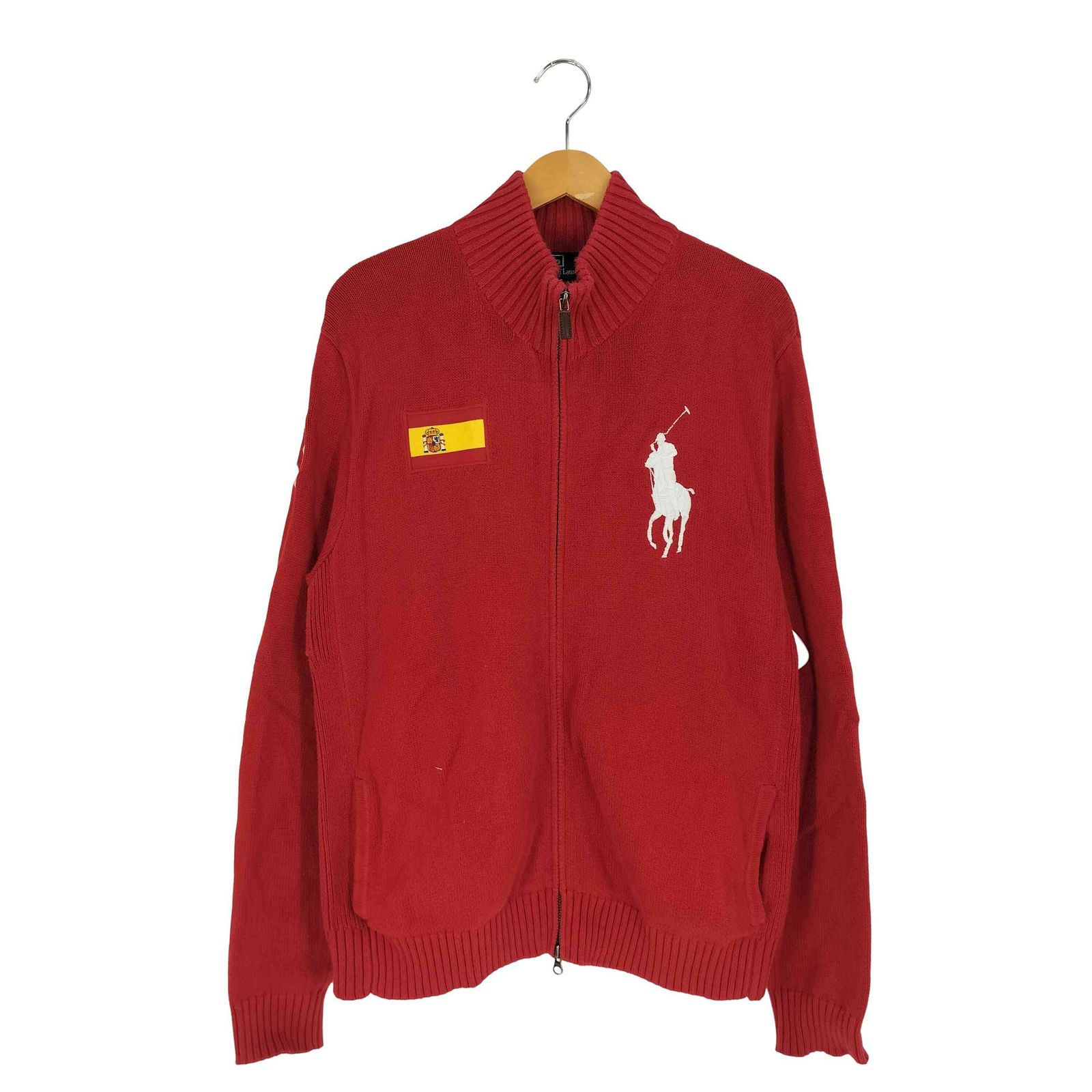 ポロバイラルフローレン Polo by RALPH LAUREN ビッグポニー刺繍 国旗 43ナンバリング刺繍 コットン ドライバーズニット メンズ import：XL 