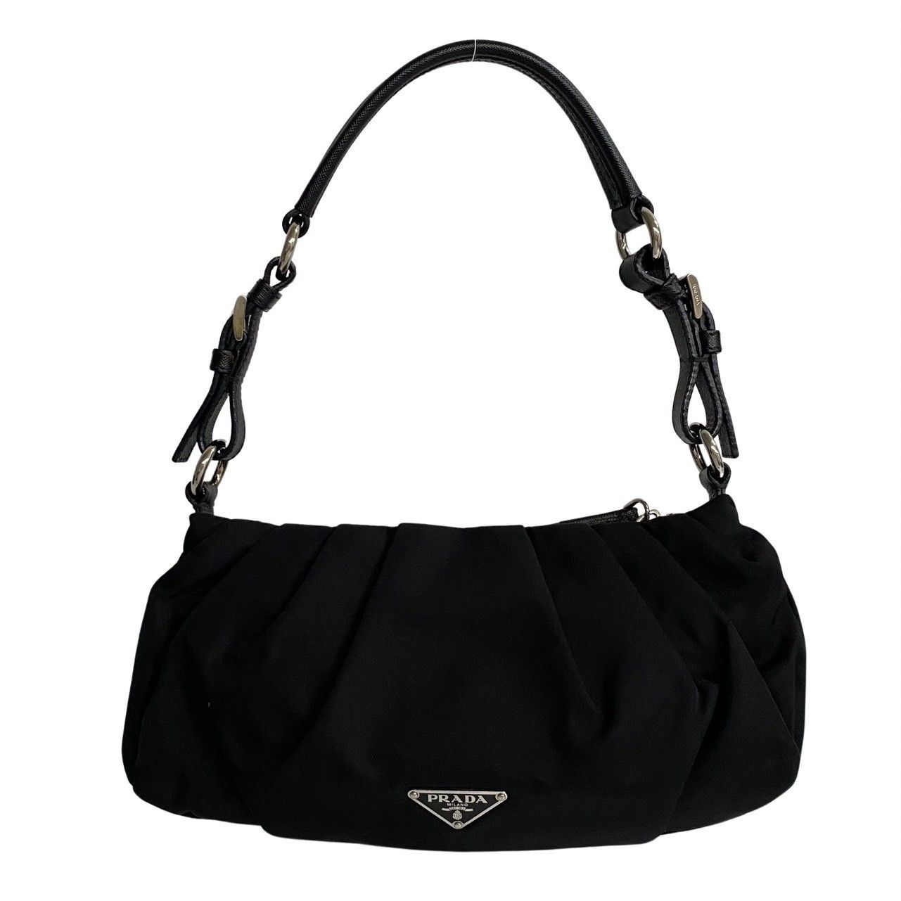 極 美品 PRADA プラダ 三角ロゴ 金具 パッチワーク ナイロン レザー 