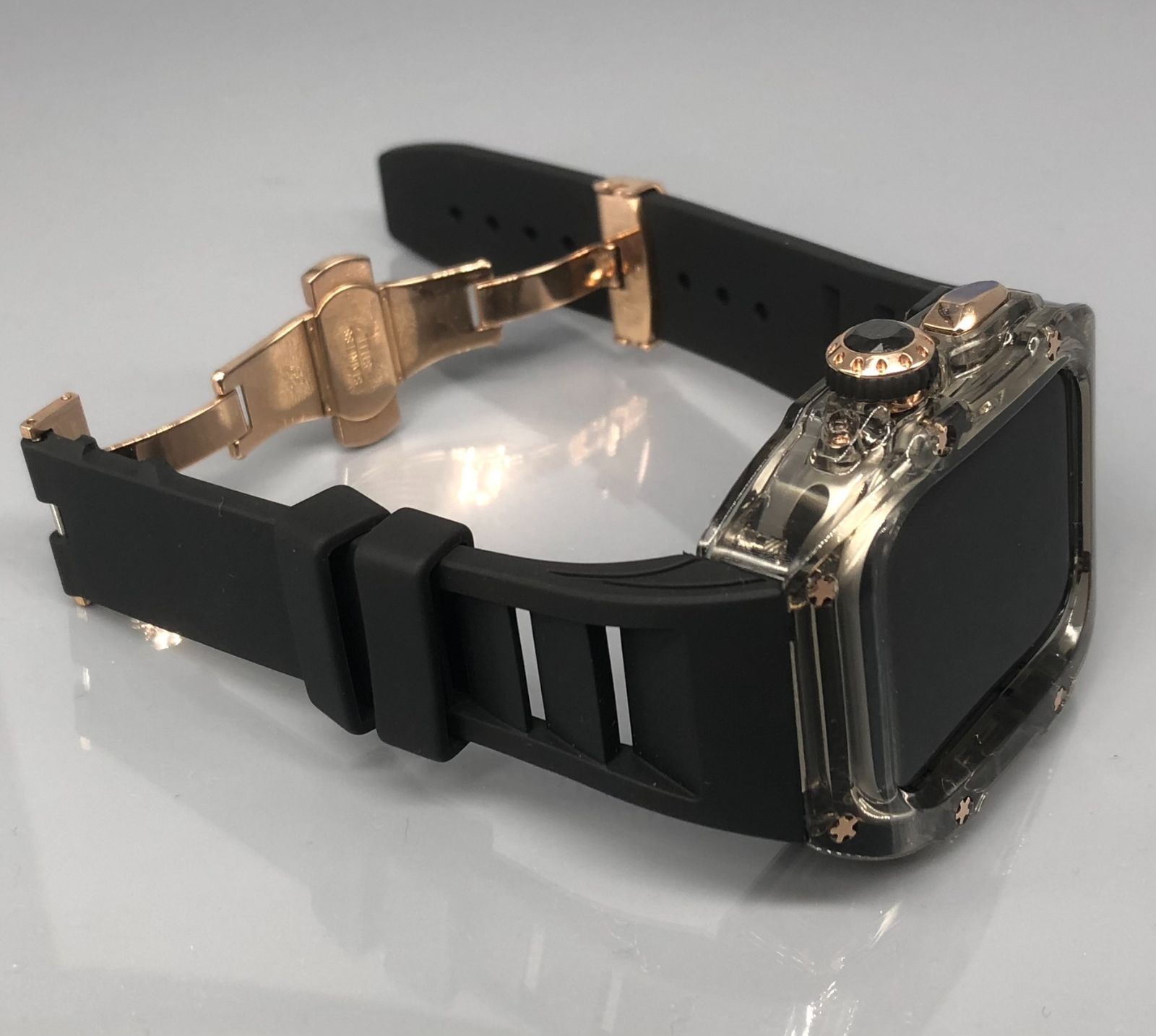 GimelZayin zc ローズゴールド クリアブラック ブラック アップルウォッチ ラバーベルト カバー クリア ケース 44 mm 45 4 5 6 7 8 se スポーツ メンズ レディース Apple Watch バンド