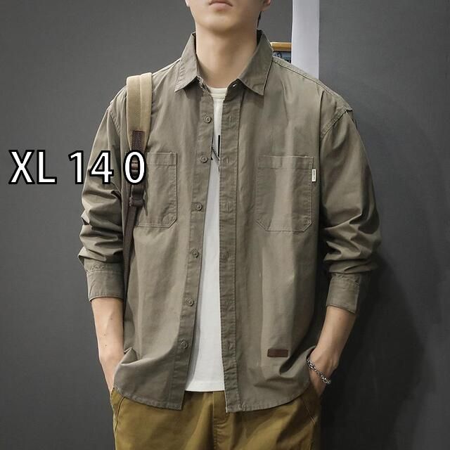 XL 14 0 メンズ ファッション 服 オシャレ シンプル 大人 かっこいい 大きいサイズ ストリート 紳士服 アメリカン レトロ 無地 ワークウェア 長袖 シャツ 秋 カジュアル コットン シャツ ジャケット