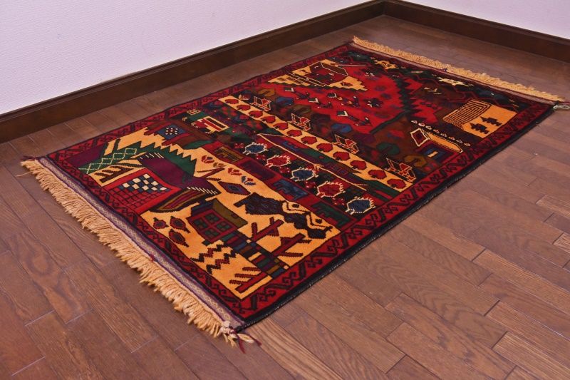 RAGU191 トライバルラグ ウール絨毯 アンティーク ヴィンテージ 90cm