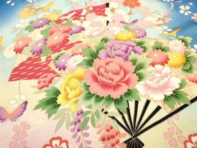 503aj75■卒業式 十三参り 女児 着物&六通袋帯 薔薇 カラフル■美品 503aj75□卒業式 十三参り 女児 着物&六通袋帯 薔薇 カラフル□