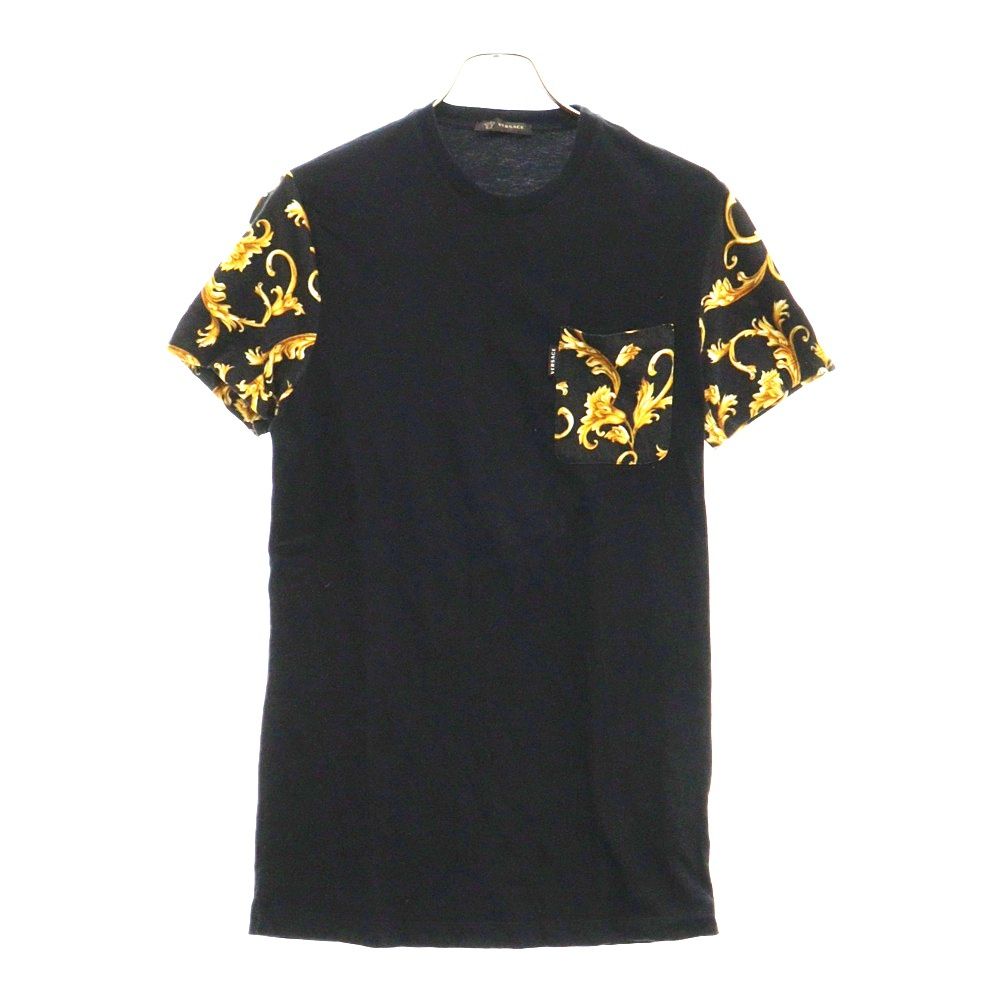 VERSACE JEANS COUTURE (ヴェルサーチジーンズクチュール) 胸ポケット クルーネック 半袖Tシャツ ブラック