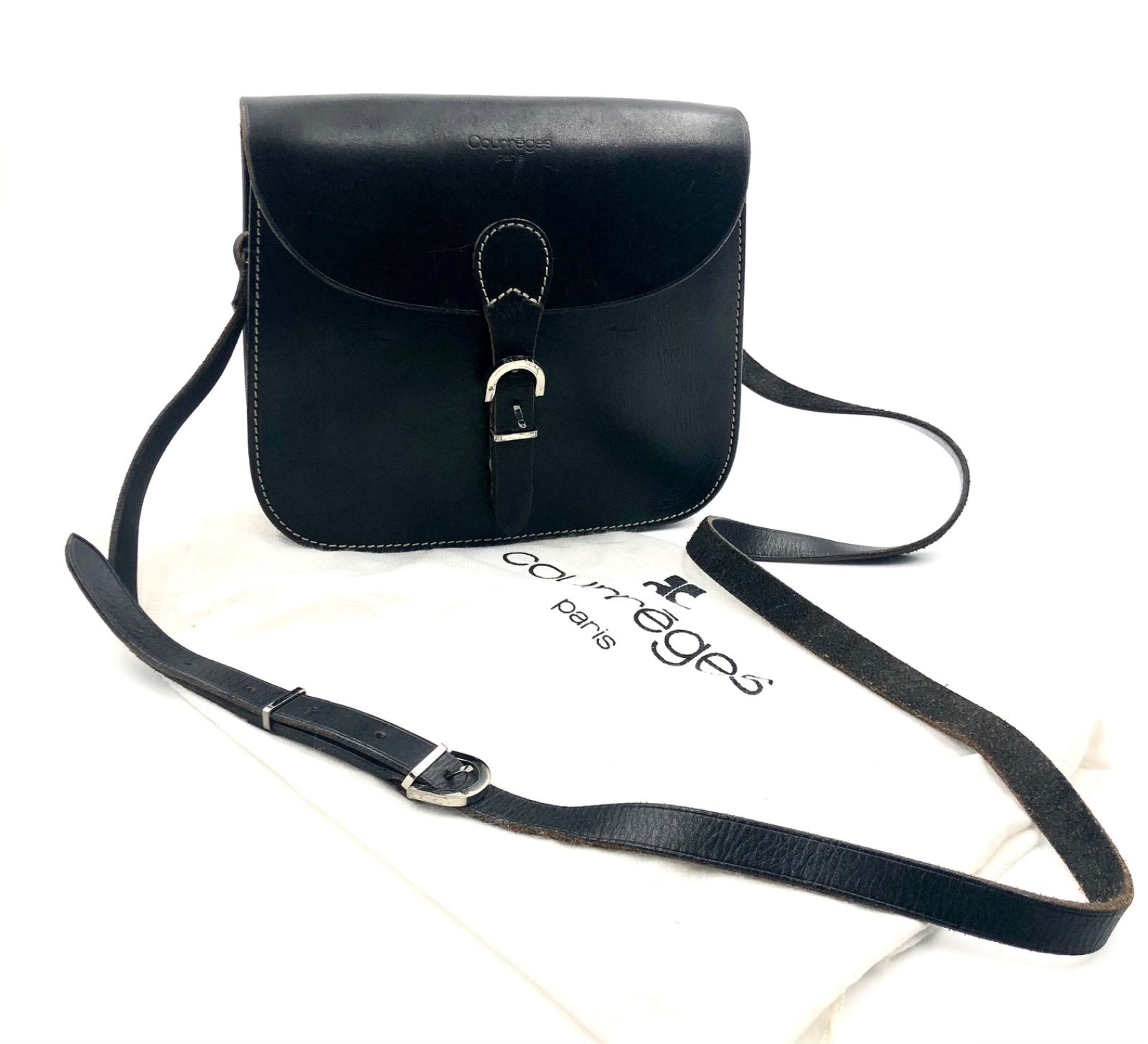 良品 Courreges クレージュ レザー トートバッグ ブラック 肩掛け courreges クレージュ ワンショルダーバッグ トートバッグ