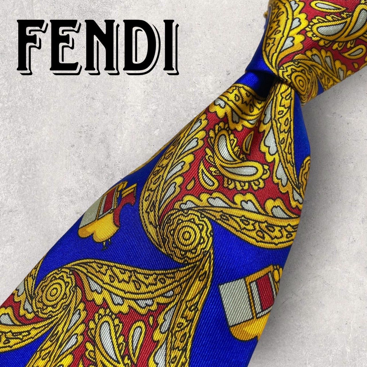 FENDI フェンディ ペイズリー柄 クラシック 幾何学 ネクタイ ブルー