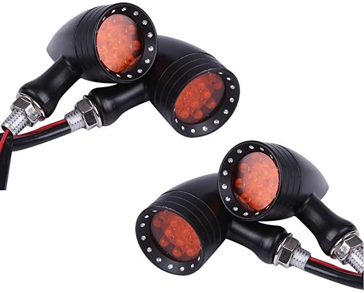KnightraidB Avan バイク LED 弾丸 ウインカー ライト ハーレー ドラッグスター 2個 4個 セット ブレット ウィンカー ブラック シルバー フロント リア テール ランプ サイド バック 汎用( ブラック 4