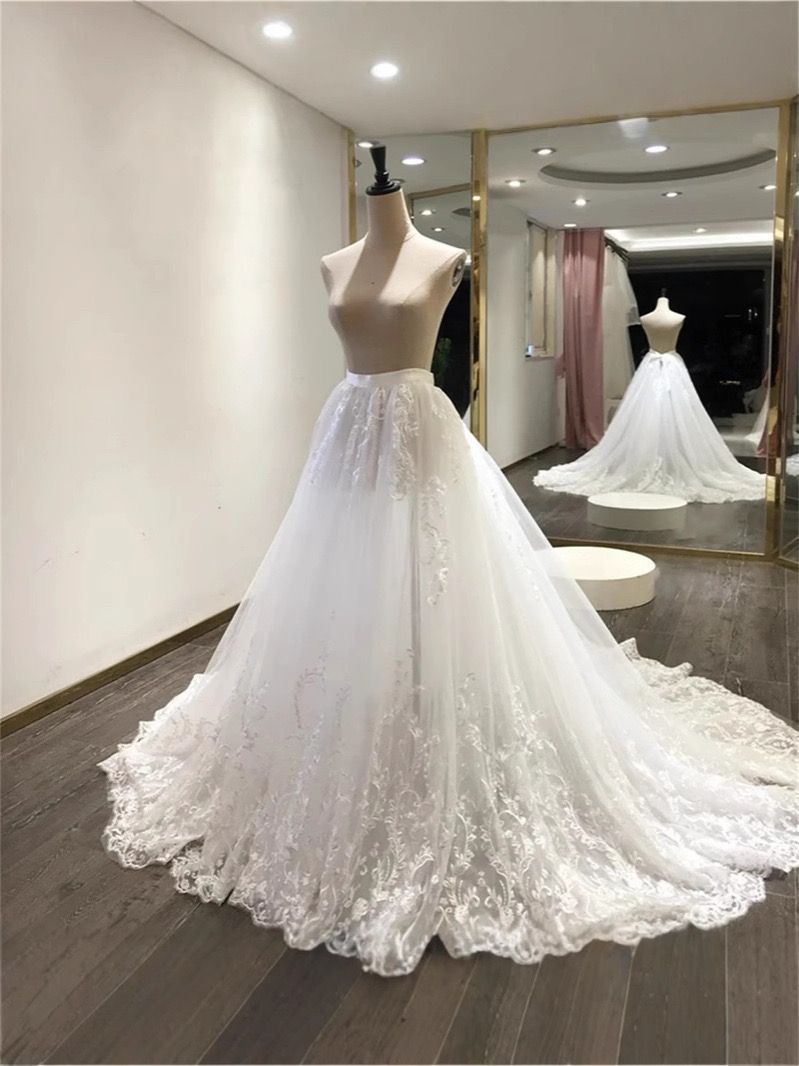 オーバースカート サイズオーダー 刺繍レース ロングトレーン ボリュームアップ 編み上げ 2wayドレスに ウェディングドレス レディース 結