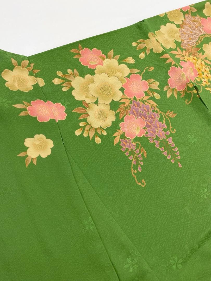 振袖 仮絵羽 刺繍 紋意匠 鶴 芍薬 菊 舞台衣装 正絹 未仕立て品 八掛