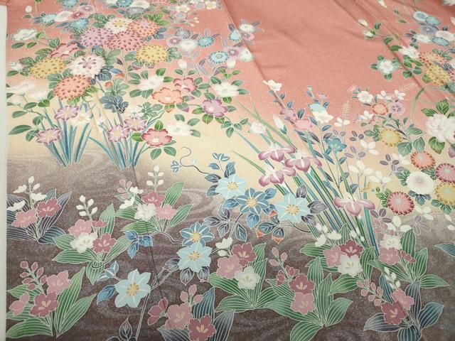 平和屋着物●訪問着　友禅　流水花文　暈し染め　正絹　逸品　DAAS3013ps 平和屋着物○訪問着 友禅 流水花文 暈し染め 正絹 逸品 DAAS3013ps