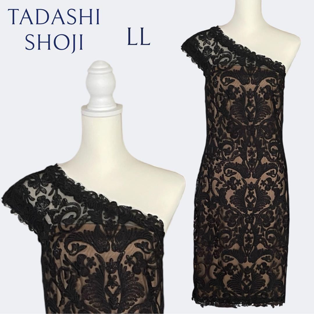 新品◇TADASHI SHOJI タダシショージ 上品ブラックお花刺繍の総レース 