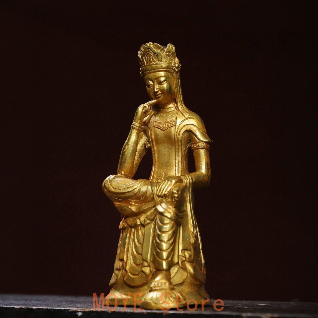 仏教美術 仏像 宝冠自在思惟菩薩像仏堂 家内 供養 銅製 彫刻