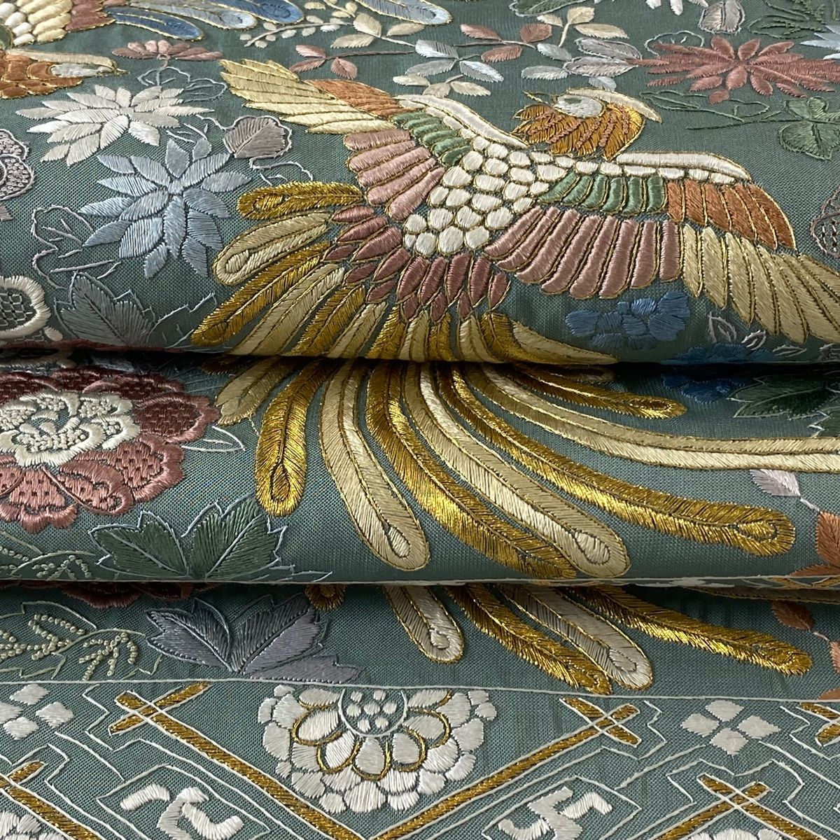 袋帯 六通 縞 横段 尾長鳥 花々 24M383f - メルカリ