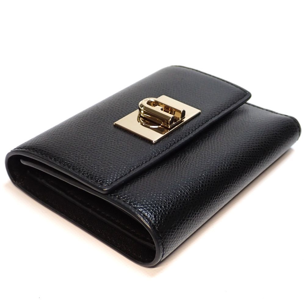 FURLA フルラ 三つ折り財布【美品】ブラック・レザー（FURLA】フルラ 