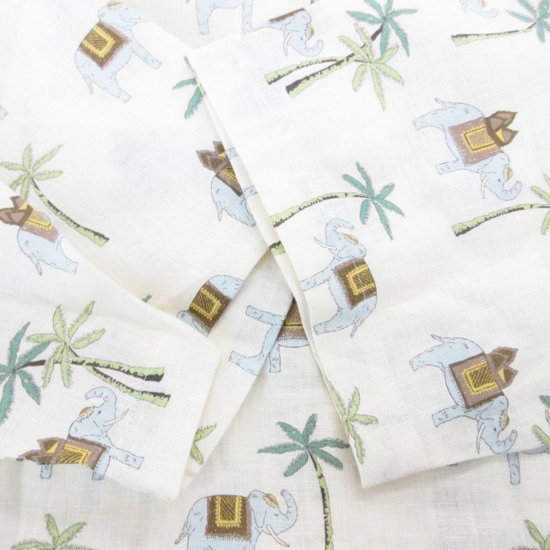 ジムトンプソン リネンシャツ 麻 ゾウ柄 シルクネクタイ（象柄・水色