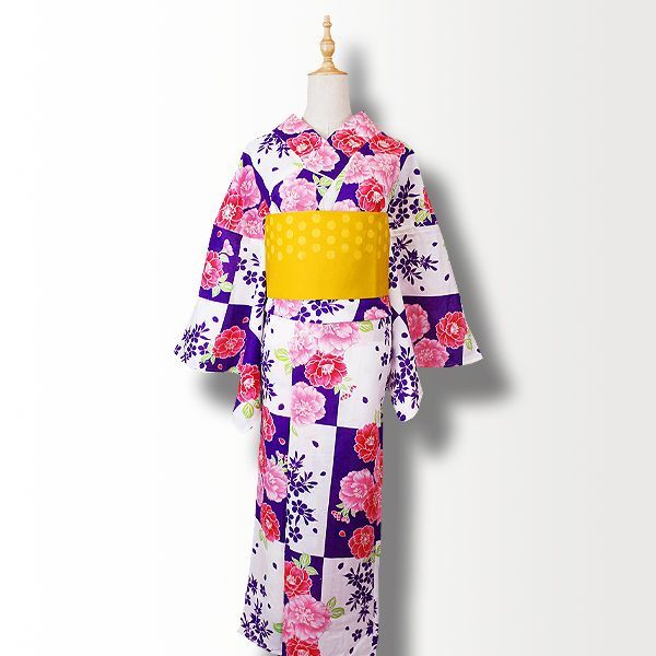 花柄浴衣 帯 下駄3点セット 浴衣綿100％ レトロな花柄の浴衣