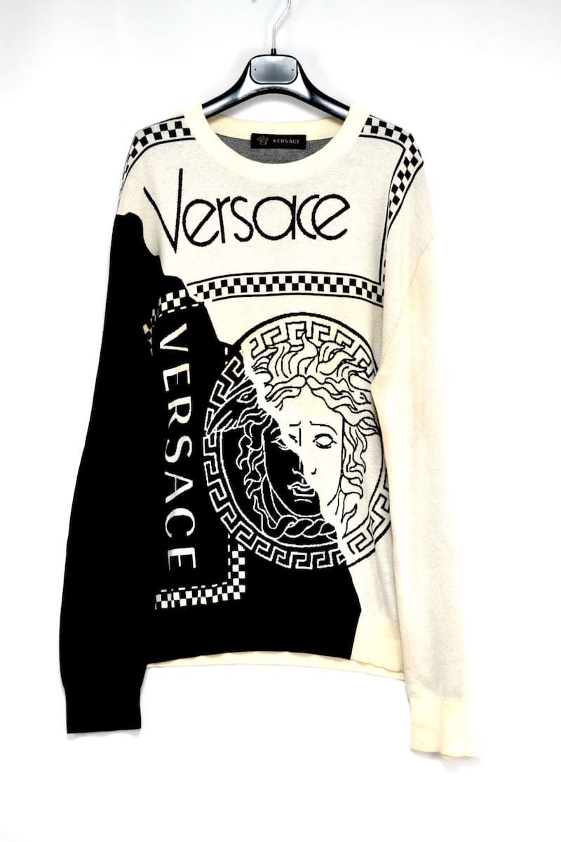 VERSACE knit Sweater ヴェルサーチ メデューサ ニットセーター ベージュ ブラック サイズ50(L) A81446