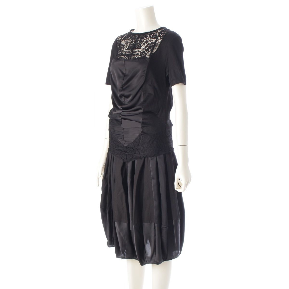 ジュンヤワタナベコムデギャルソン 09年 コットン レース 変形 ブラウス スカートセットアップ ブラック ‐