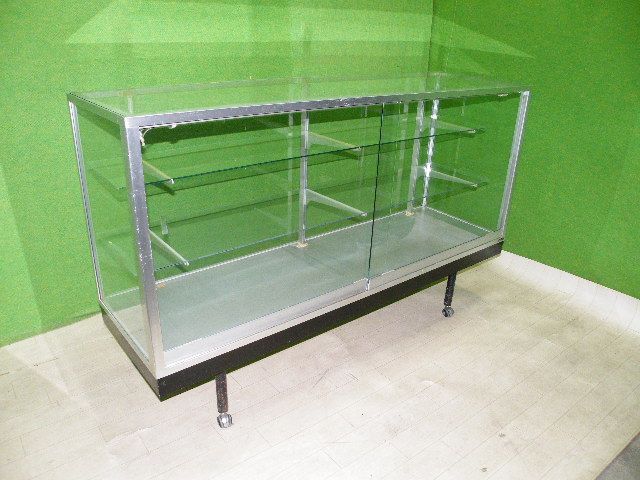 【NISSIN】W151cm ガラスのショーケース 棚２段 カギ無し 照明無し■ガラスケース・平ケース■O-431 NISSIN】W151cm ガラスのショーケース 棚2段 カギ無し 照明無し