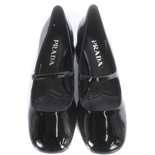 プラダ PRADA メリージェーン パテント パンプス チャンキーヒール 37 