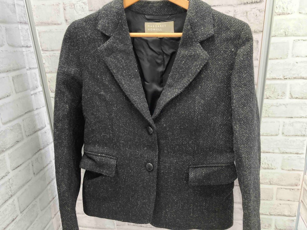 MARGARET HOWELL × HARRIS TWEED テーラードジャケット 578-220407 サイズ2 グレー ウール マーガレットハウエル