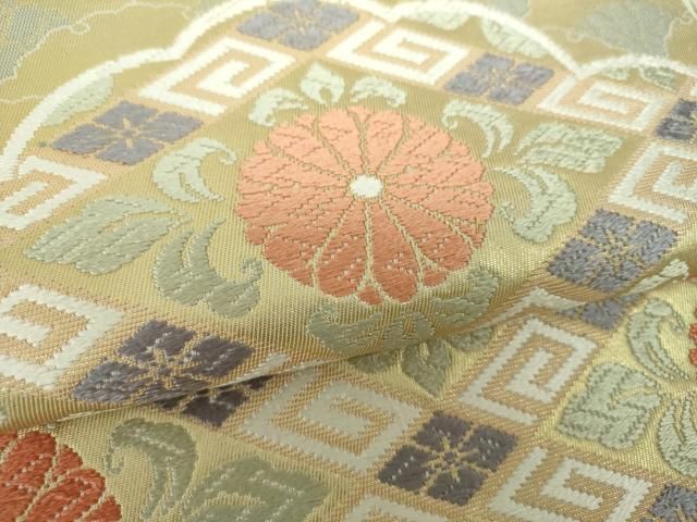 平和屋着物○西陣 川島織物 六通柄 本袋帯 雲取り蜀江花文 金糸 正絹  