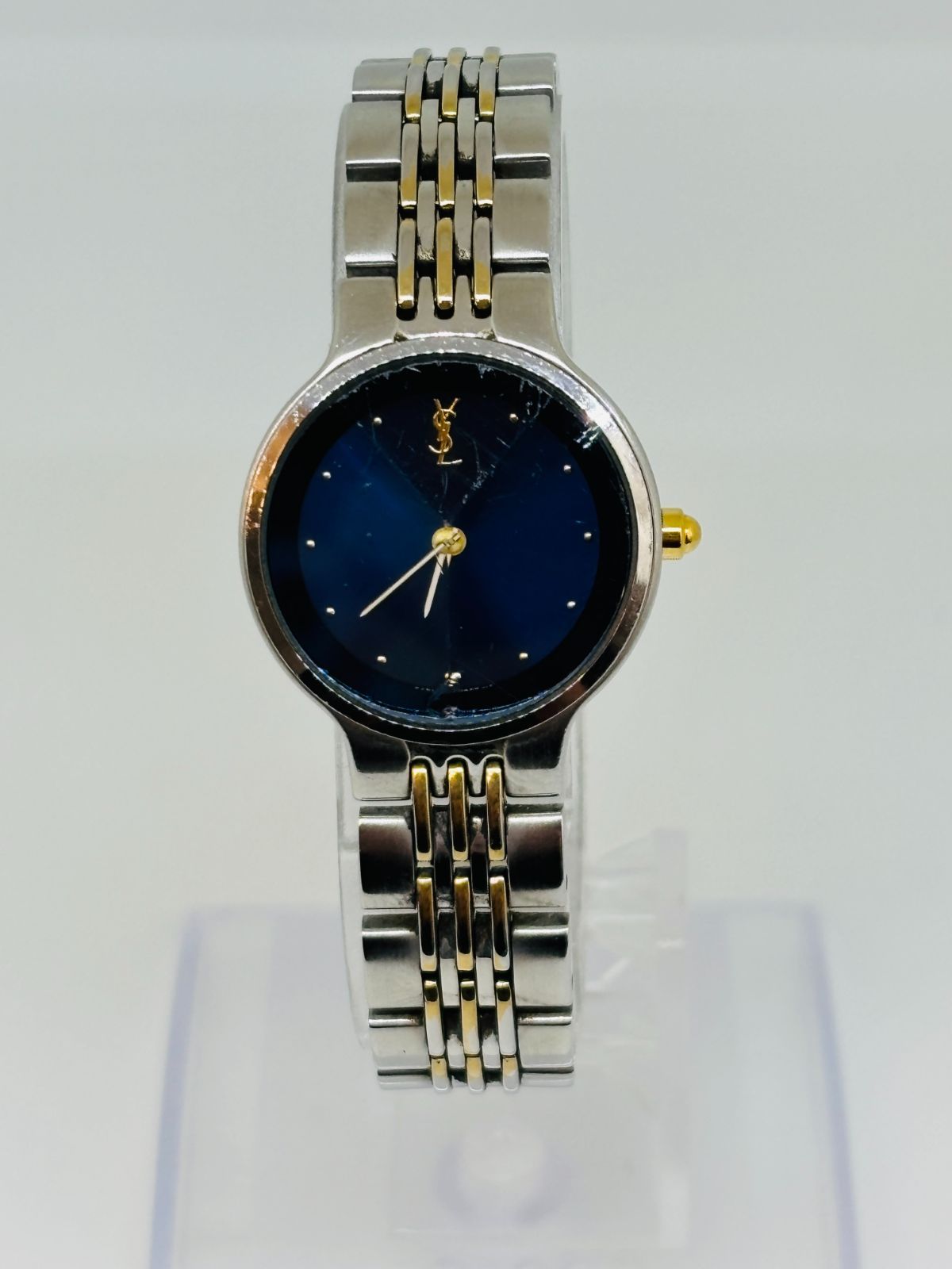 レビュー高評価の商品!の商品をすべて Yves ブルー Laurent】イブサンローラン|カットガラス| Saint 時計