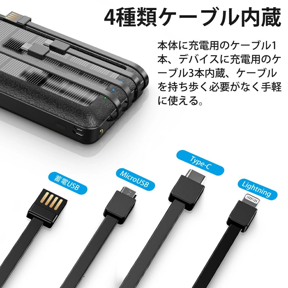 早者勝ち』4種類ケーブル内蔵 20000mAh 4台同時充電PSE認証