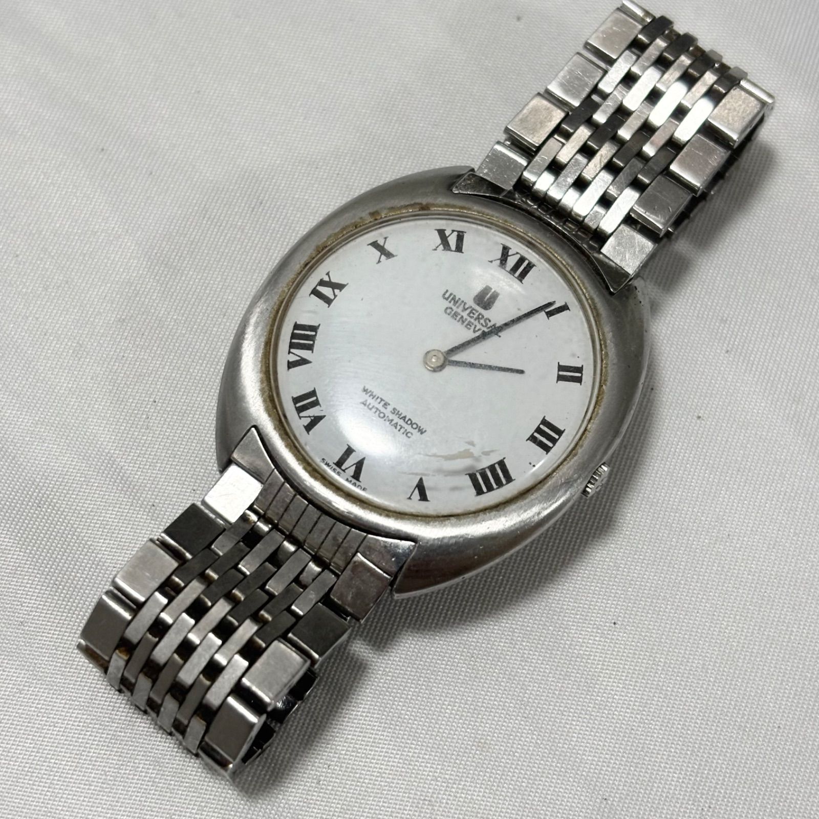 送料無料 UNIVERSAL GENEVE|ユニバーサルジュネーブ|ホワイトシャドウ|自動巻き腕時計|ホワイト×シルバー|動作品|稼働品| 品
