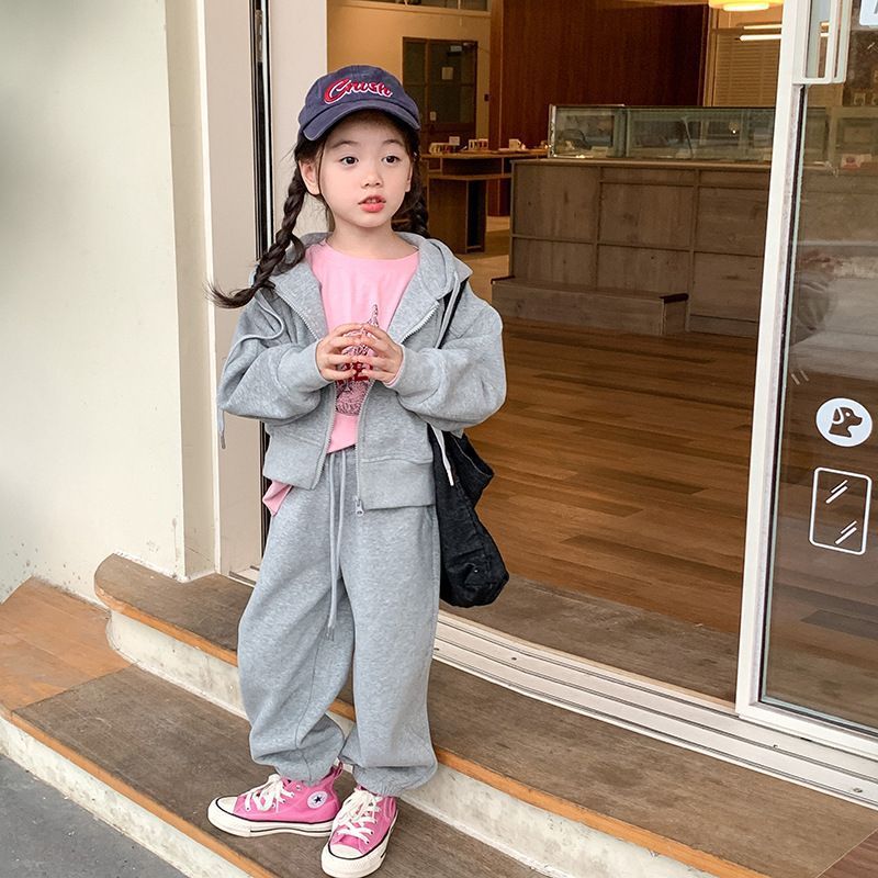 子供服 女の子 ジャージ 上下セット 2点セット グレー 100-150cm シンプル 運動着 体育 ガールズ おしゃれ キッズ スウェット 長袖 スポーツウェア yaLm150
