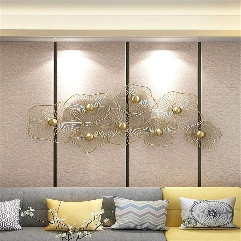 壁掛けオブジェ ウォールデコレーション 花 アイアン アート エレガント 立体的 大きい リビングルーム ダイニングルーム レストラン ショップ ゴールド Kpst138