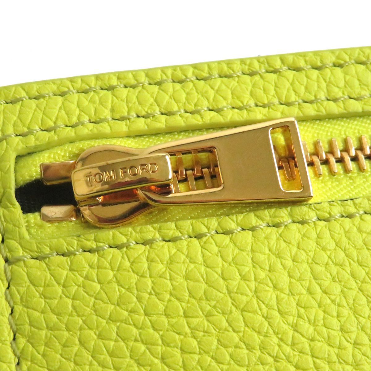 未使用品□TOM FORD/トムフォード GRAIN LEATHER CLASSIC TF CARD HOLDER WITH ZIPPED POCKET ロゴ金具 レザーカードケース ライム 伊製 t04-st30403-721
