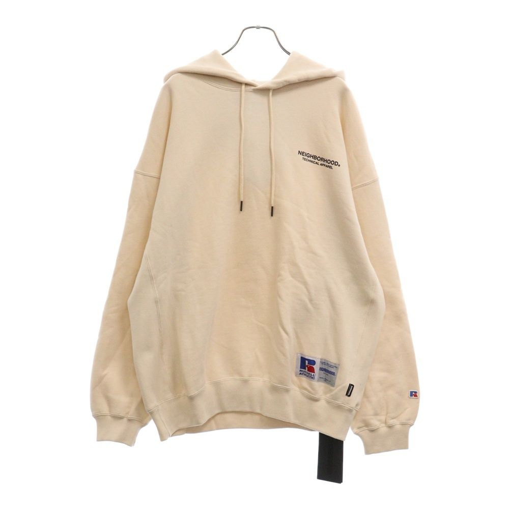 NEIGHBORHOOD (ネイバーフッド) 23SS ×ラッセル アスレチック ロゴワッペン付き フーデッド プルオーバー 長袖スウェットパーカー ホワイト 231XRRUN-CSM02