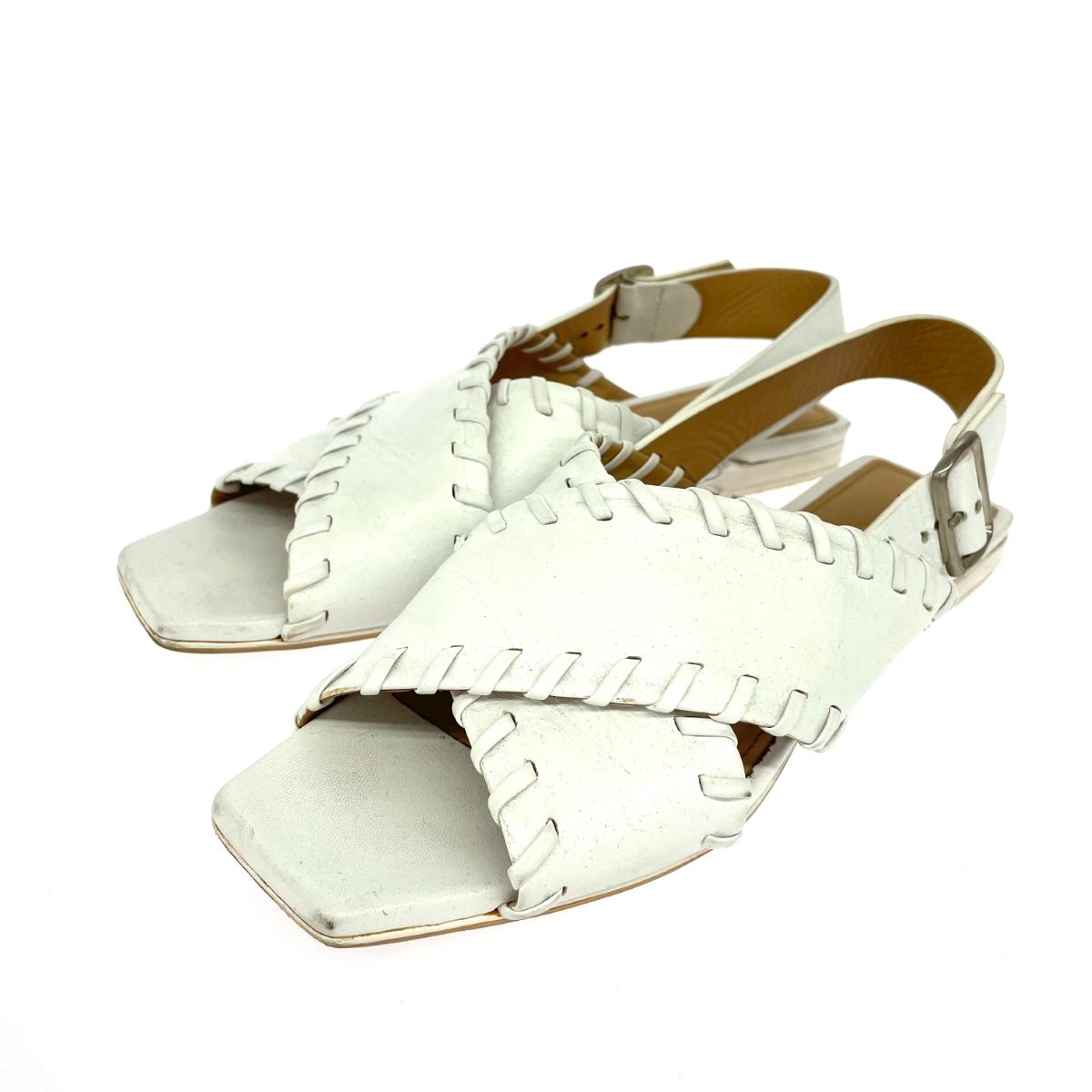 JIL SANDER ジルサンダー スクエアトゥサンダル 表記サイズ:35 レザー