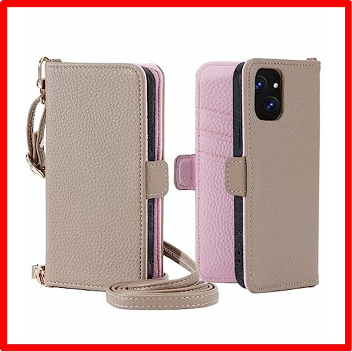 【匿名配送】 iPhone13_キャメル メ ピンク iPhone13 ケース 手帳型 アイフォン13 ケース 手帳型 肩掛け スマホケース iphone 13